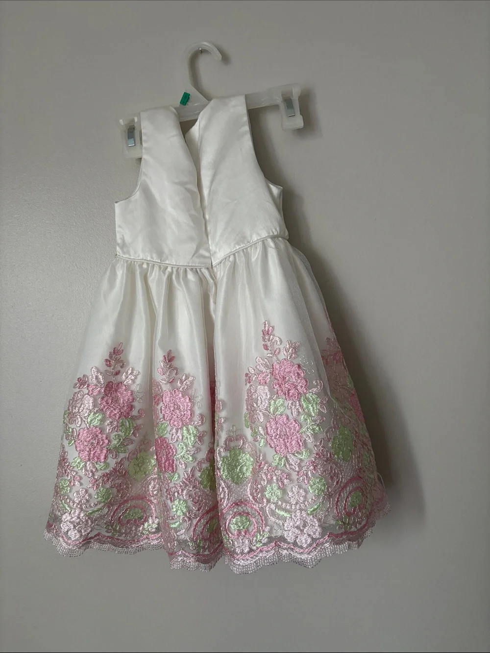 American Princess White Formal Dress with Pink & Green Floral Embroidery